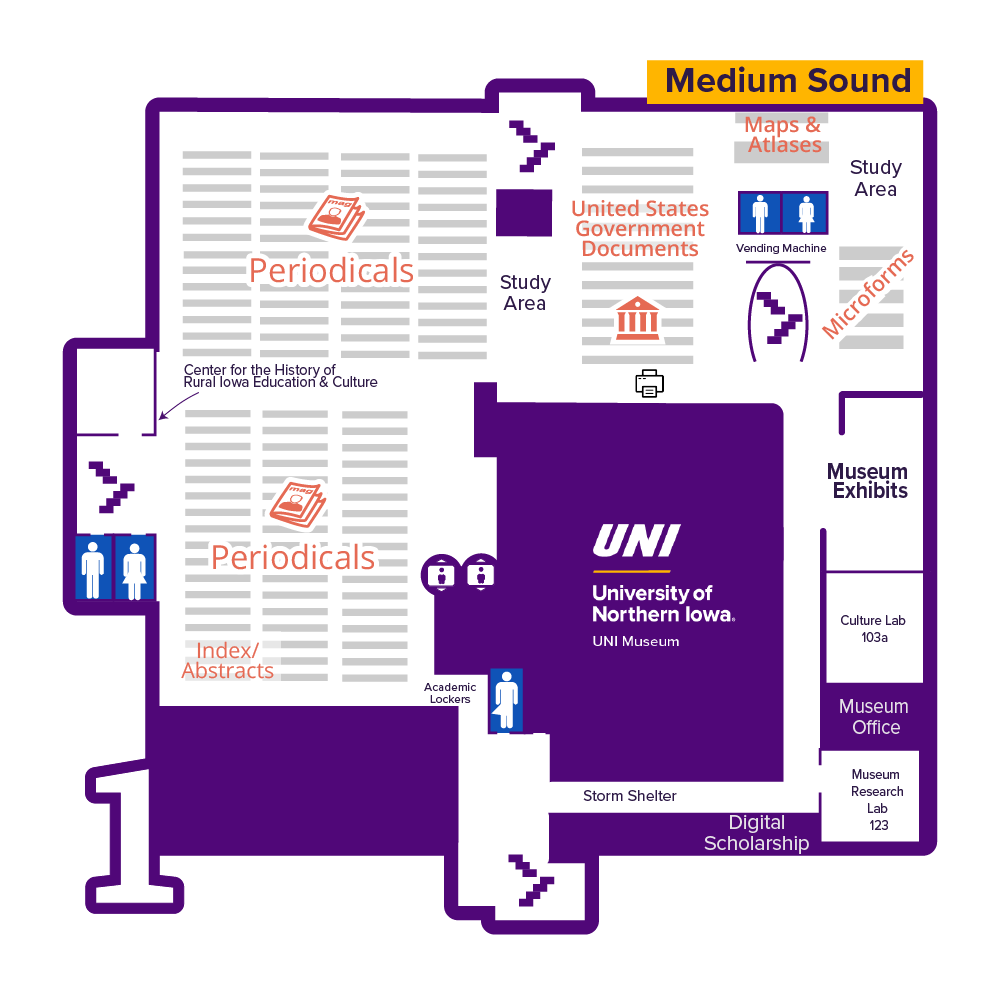Static map of the Rod Library first floor. Accessible floor description linked above.
