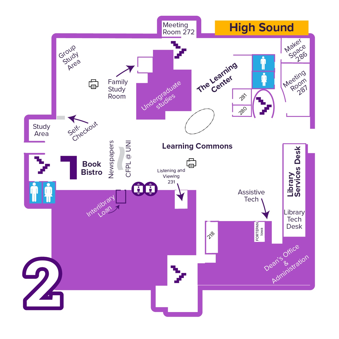 Map of Rod Library second floor